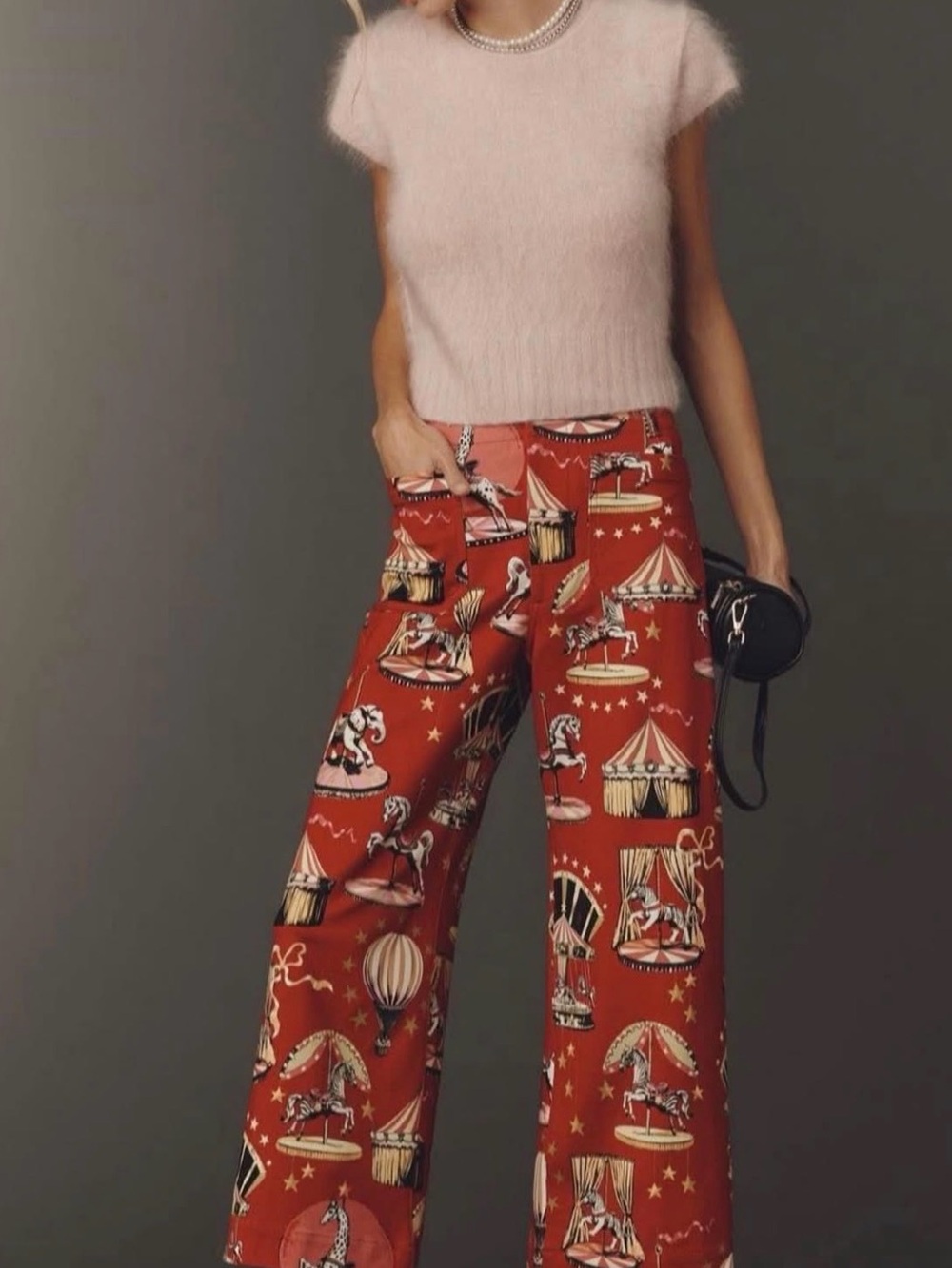 Anthropologie Red Circus-Print Wide-Leg Jeans - Picture 1 of 1
